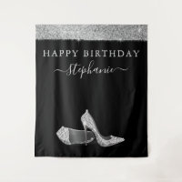 Silver Glitter High Heels Birthday Backdrop