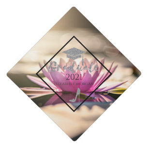 Silver Glitter High Heels,Lotus,Lake Graduation Cap Topper