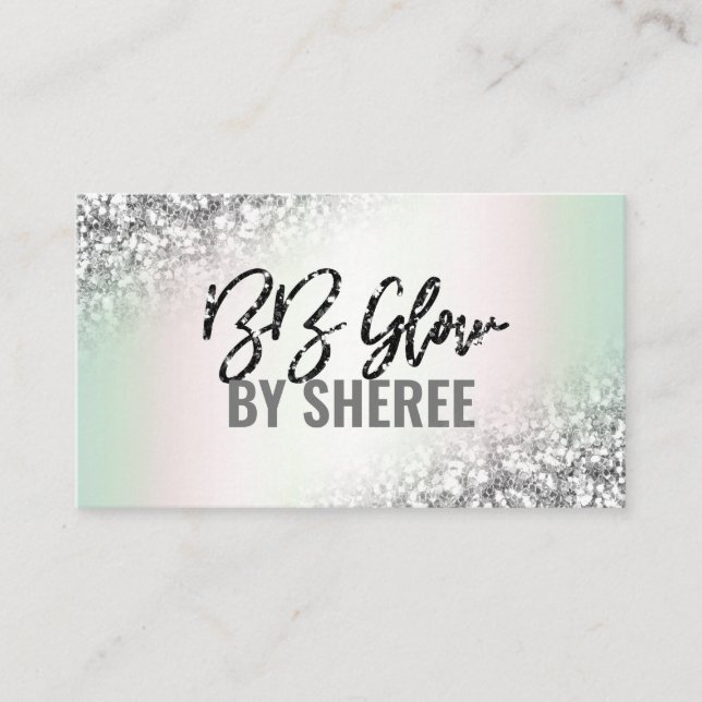 Silver Glitter Holographic BB Glow Treatment Business Card (Front)
