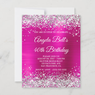 Silver Glitter Hot Pink Foil 40th Birthday Invite