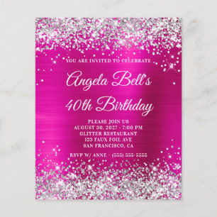 Silver Glitter Hot Pink Foil 40th Birthday Invite Flyer