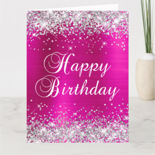 Silver Glitter Hot Pink Foil Big Happy Birthday Card
