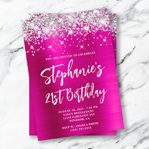 Silver Glitter Hot Pink Foil Bold 21st Birthday Invitation