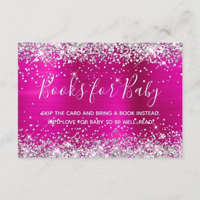 Silver Glitter Hot Pink Foil Books for Baby Enclosure Card (Front)