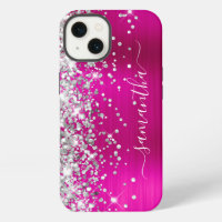 Silver Glitter Hot Pink Foil Girly Signature