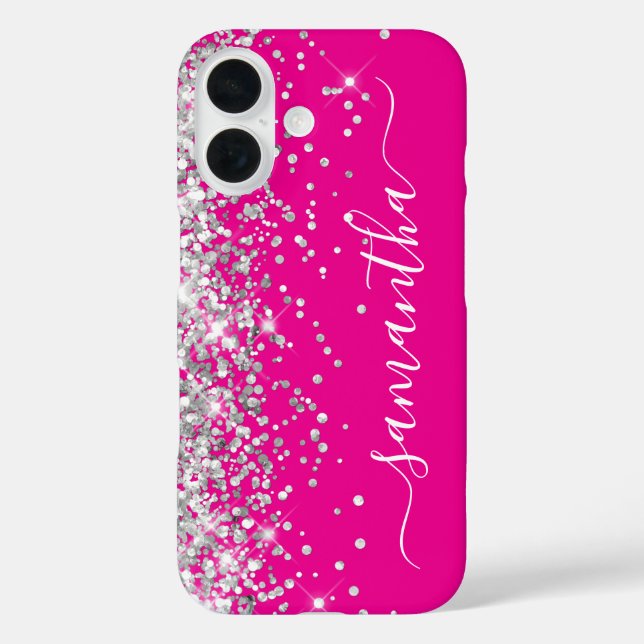 Silver Glitter Hot Pink Girly Signature Case-Mate iPhone Case (Back)
