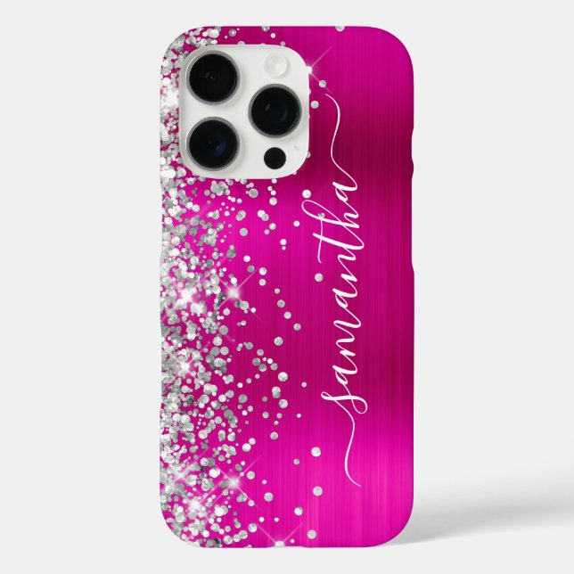 Silver Glitter Hot Pink Metallic Girly Signature Case-Mate iPhone Case (Back)