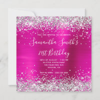Silver Glitter Hot Pink Monogrammed 21st Birthday