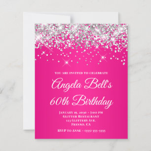 Silver Glitter Hot Pink Ombre 60th Birthday