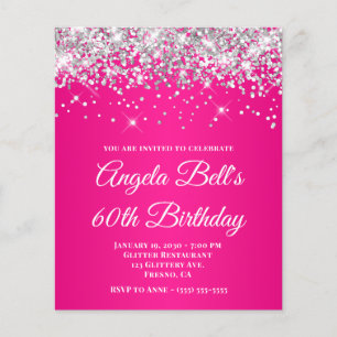 Silver Glitter Hot Pink Ombre 60th Birthday Flyer