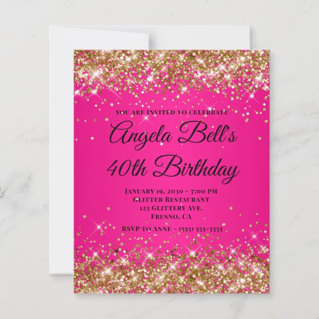 Silver Glitter Hot Pink Ombre Fancy Monogram 40th (Front)