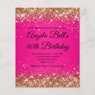 Silver Glitter Hot Pink Ombre Fancy Monogram 40th Flyer