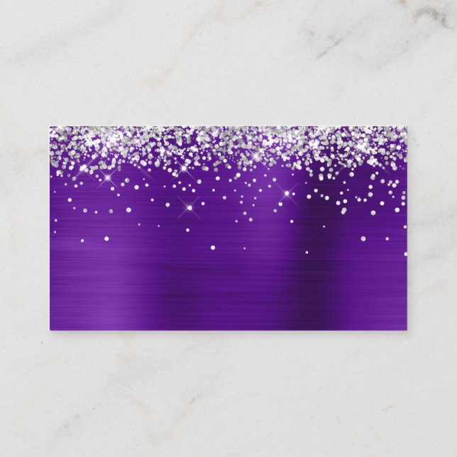Silver Glitter Indigo Purple Foil Blank Place Card (Back)