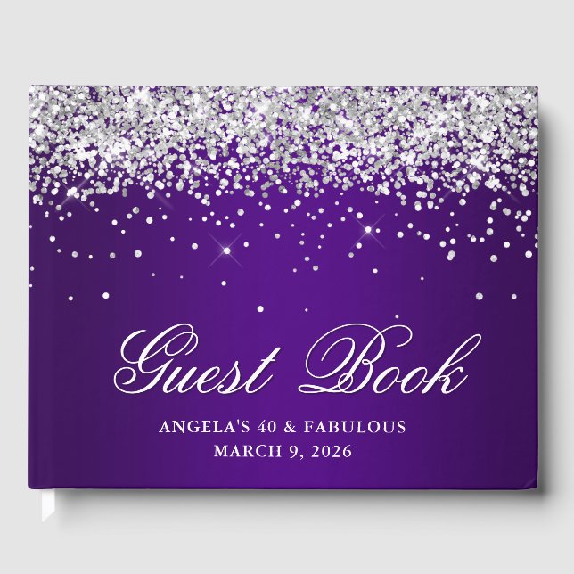 Silver Glitter Indigo Purple Ombre 40 & Fabulous Guest Book (Front)