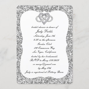 Silver Glitter Infinity Heart Bridal Shower Invite