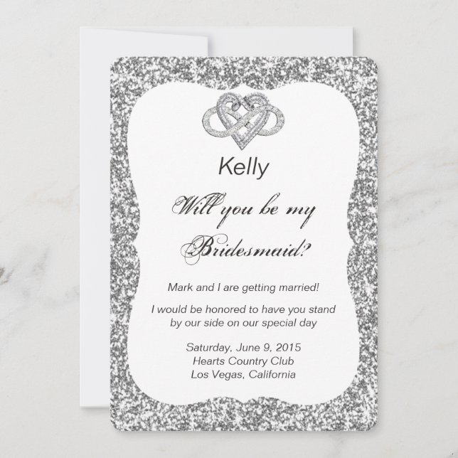Silver Glitter Infinity Heart Bridesmaid Card (Front)
