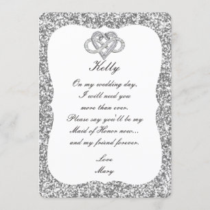 Silver Glitter Infinity Heart Maid Of Honour Card