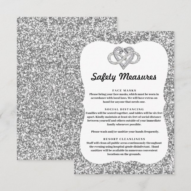 Silver Glitter Infinity Heart Safety Measures Enclosure Card (Front/Back)