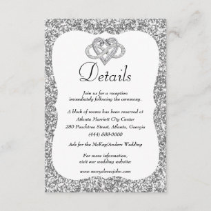 Silver Glitter Infinity Heart Wedding Details Enclosure Card
