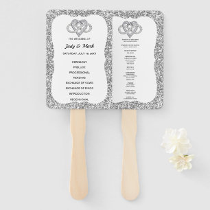 Silver Glitter Infinity Heart Wedding Program Fans