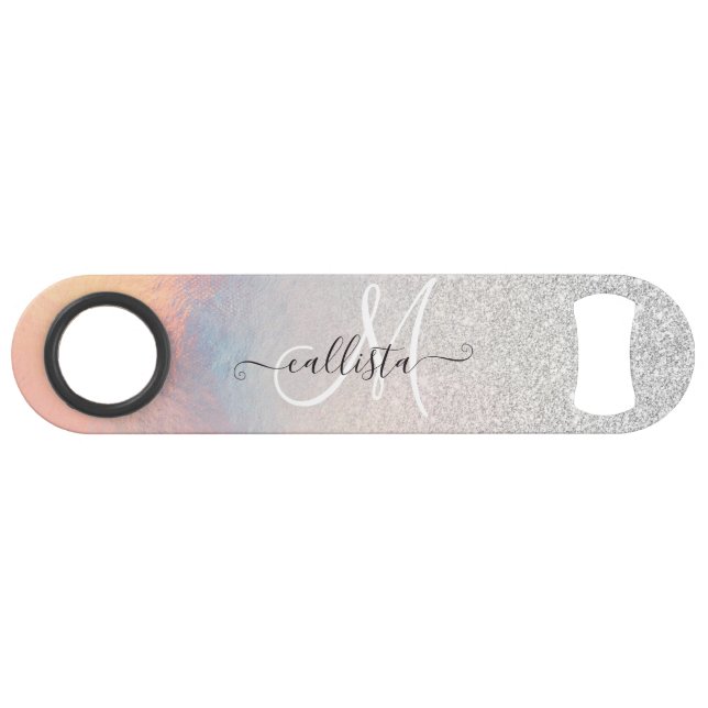 Silver Glitter Iridescent Holographic Gradient Bar Key (Front (Horizontal))