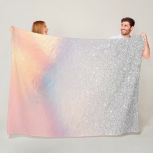 Silver Glitter Iridescent Holographic Gradient Fleece Blanket