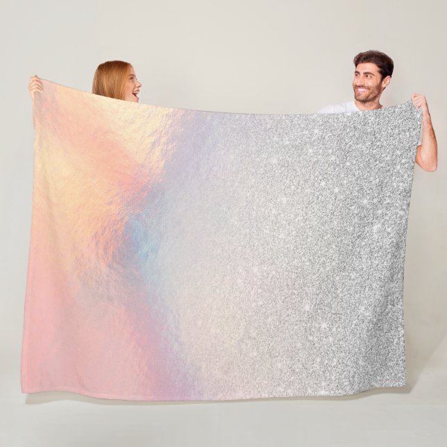 Silver Glitter Iridescent Holographic Gradient Fleece Blanket (In Situ)