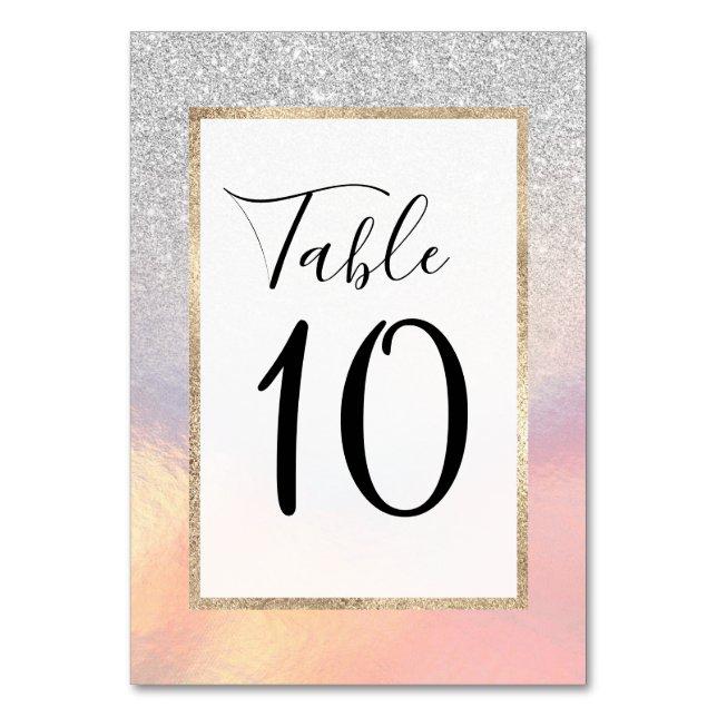 Silver Glitter Iridescent Holographic Gradient Table Number (Front)