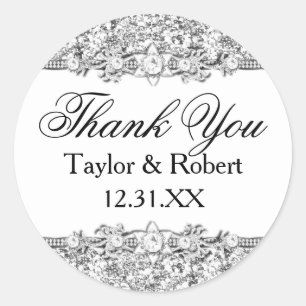 Silver Glitter & Jewel Thank You Sticker