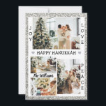 Silver Glitter Joy Love Peace happy Hanukkah Photo Holiday Card<br><div class="desc">This card has a modern silver glitter frame with 4 (four)favourite personalized family holiday photos! With joy , love and peace words which are customizable. You can change the family name by clicking personalize it option. Send this card to all your loved ones to wish them a happy Hanukkah !!...</div>