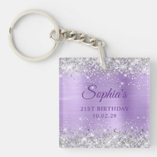 Silver Glitter Lavender Foil 21st Birthday Photo Keychain
