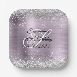Silver Glitter Lavender Foil 40th Birthday Paper Plate