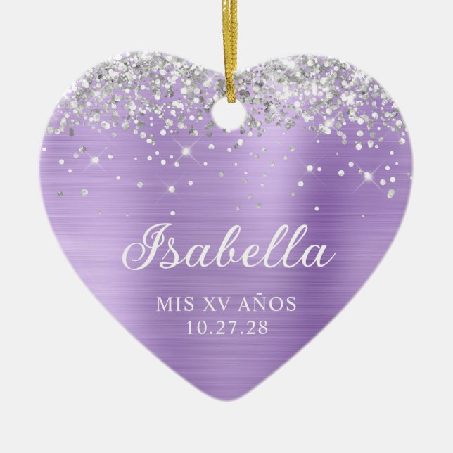 Silver Glitter Lavender Foil Mis XV Anos Photo Ceramic Ornament (Front)