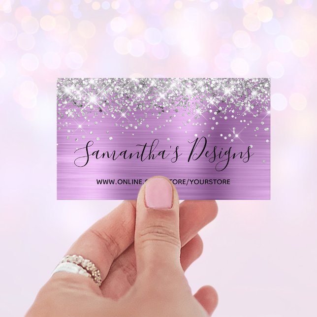 Silver Glitter Lavender Foil Online Store Business Card (Silver Glitter Lavender Foil Online Store Business Card)