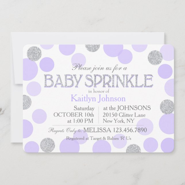 Silver Glitter Lavender Scattered Dots Baby Shower Invitation (Front)