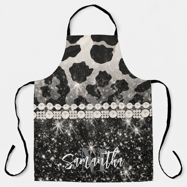 Silver Glitter Leopard Print Apron (Front)