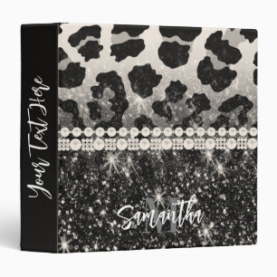 Silver Glitter Leopard Print Binder