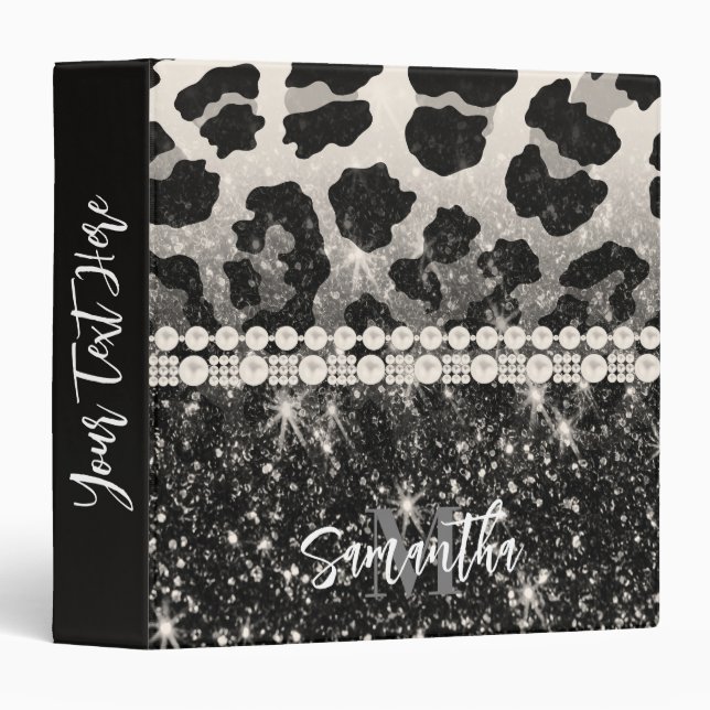 Silver Glitter Leopard Print Binder (Front/Spine)
