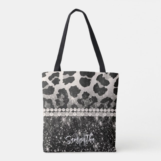 Silver Glitter Leopard Print Tote Bag (Back)