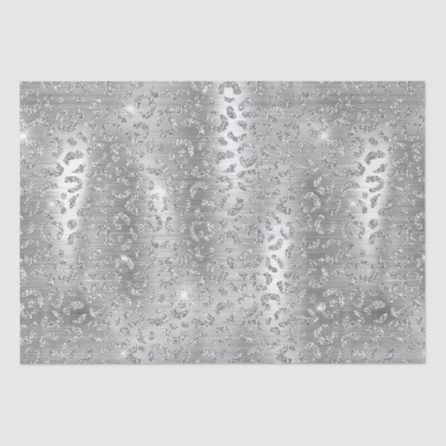 Silver Glitter Leopard Spots Metallic Animal Tissue Paper (Front)