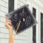 Silver Glitter Let the Adventure Begin Graduate  Graduation Cap Topper<br><div class="desc">An elegant girly graduation cap topper featuring a black background with silver faux glitter,  the sweet quote 'Let the Adventure Begin',  a white graduation cap,  name and class year.</div>