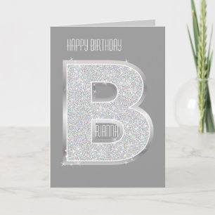 Silver Glitter Letter B Card