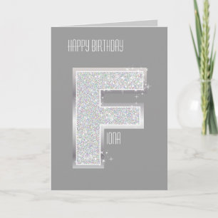 Silver Glitter Letter F Card