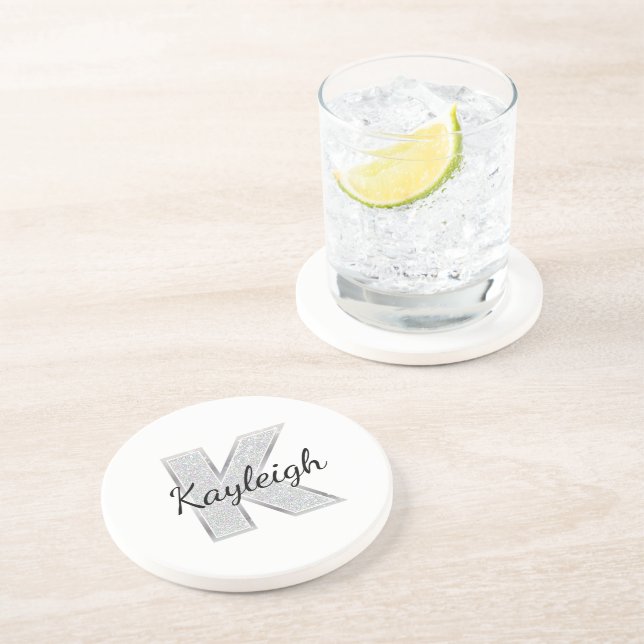 Silver Glitter letter K Coaster (Side)