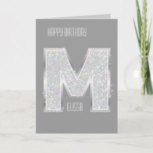 Silver Glitter Letter M Card