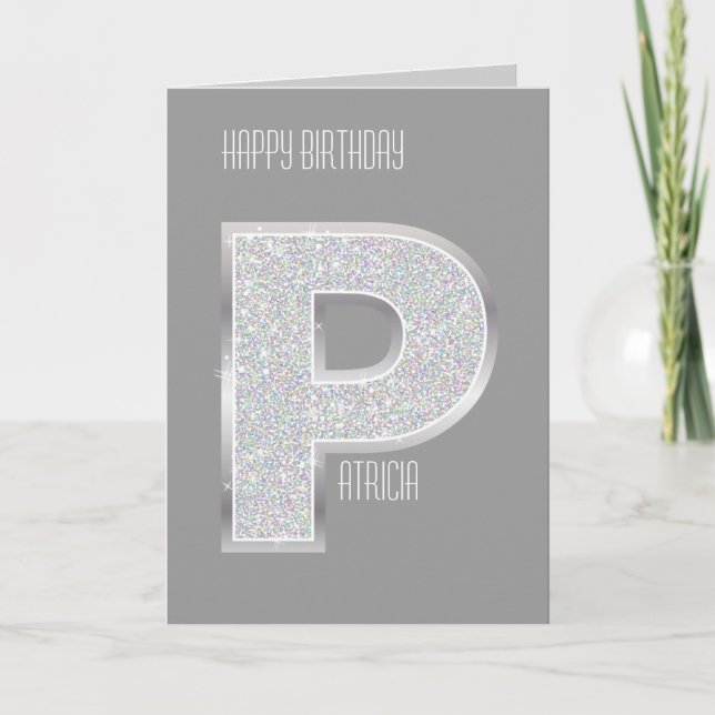 Silver Glitter Letter P Card (Front)