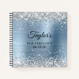 Silver Glitter Light Blue Foil 50 & Fabulous Guest Notebook