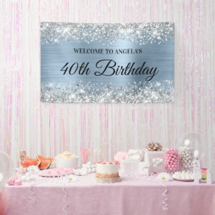 Silver Glitter Light Blue Foil Birthday Welcome Banner