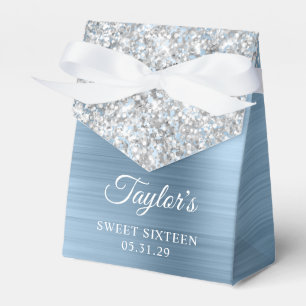 Silver Glitter Light Blue Foil Glam Sweet Sixteen Favor Box