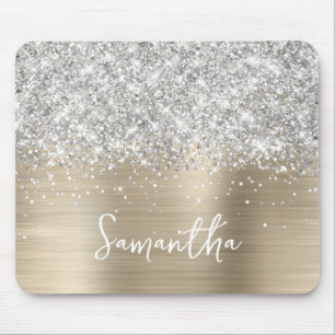 Silver Glitter Light Gold Glam Name Mouse Pad